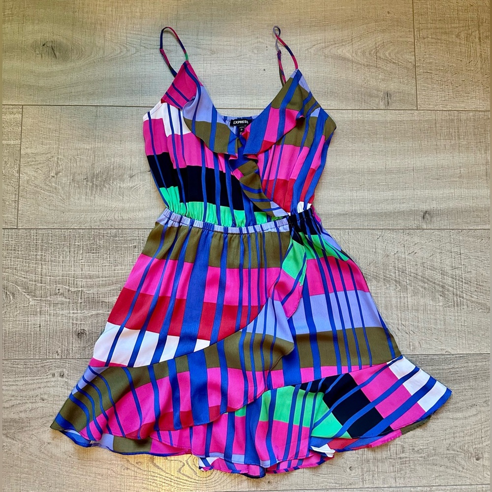 Express Multicolor Striped ruffle Dress